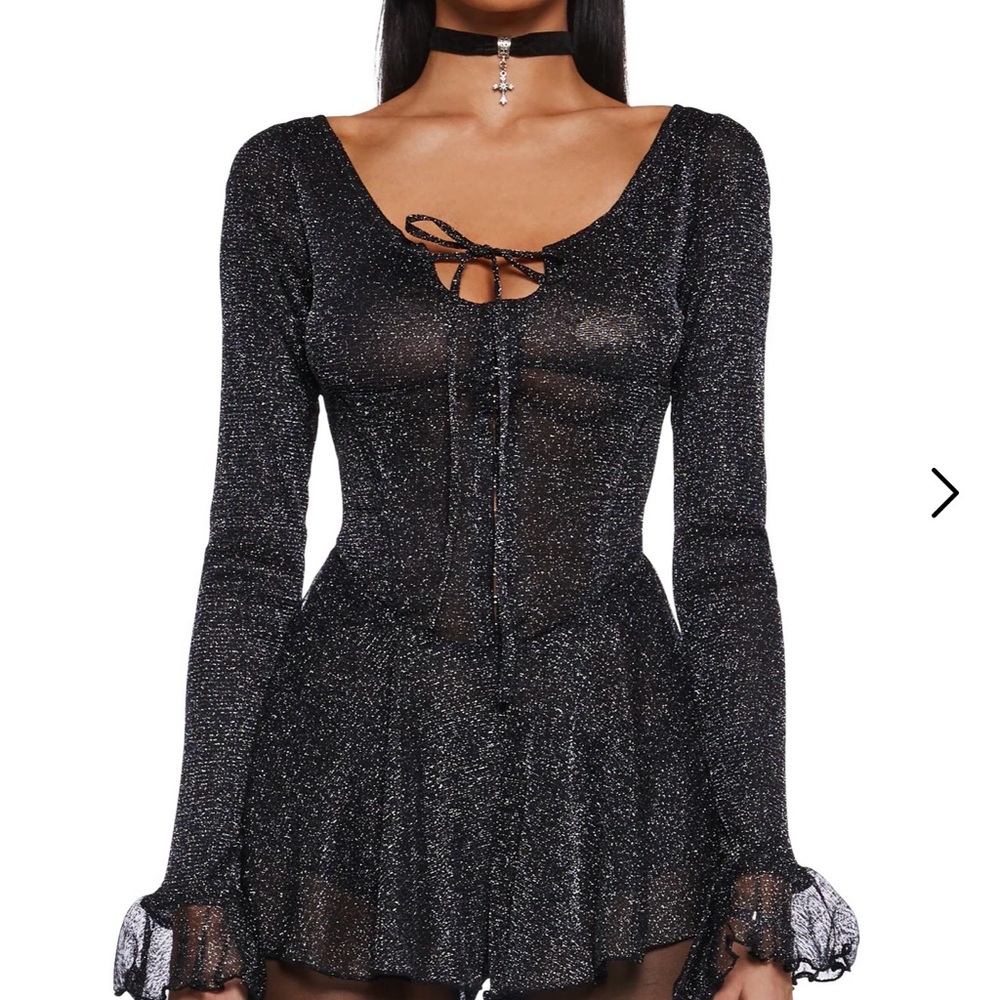 Black Glitter Long Sleeve Dress